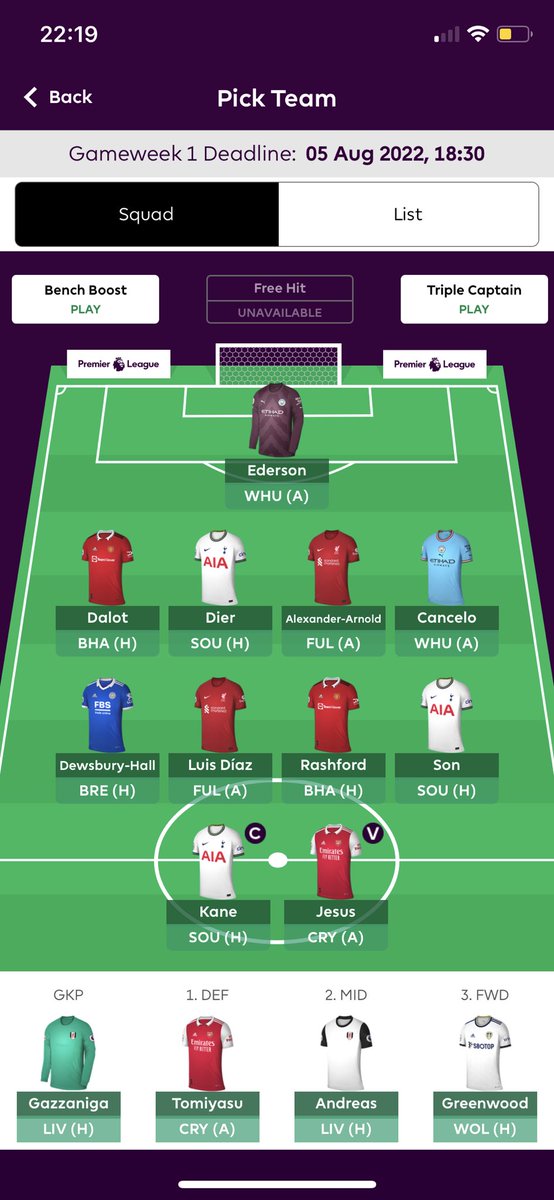 FPLEnvy's tweet image. Not sure on Rashford but other areas are pretty set. Do I dare go without Salah and Haaland 😅 #FPL #FPLCommunity #FPLDRAFT