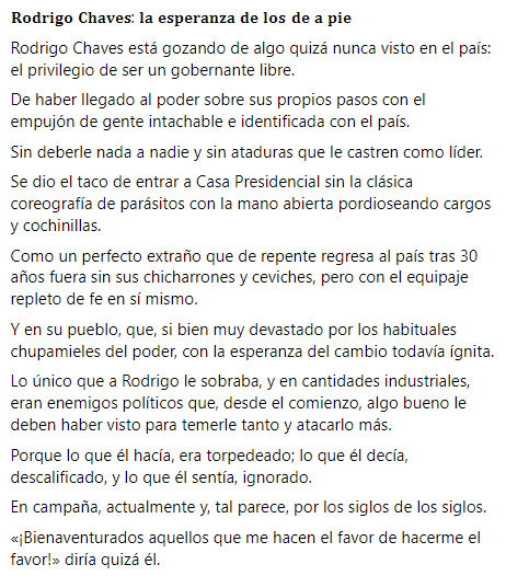 El periodista Edgar Espinoza sobre la gestión de Chaves.