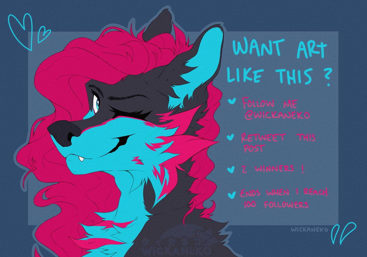 wickaneko's tweet photo. RAFFLE TIME !! 💖🎉
♥︎ * must be following me !!
♥︎ RETWEET this post
♥︎ 2 WINNERS will be randomly picked to receive a flat bust of their desired character ($40 value)
♥︎ ends when i hit 100 followers !!

#furry #furryart #furryraffle #artraffle #raffle #furryoc #fursona https://t.co/gvs73xlYX7