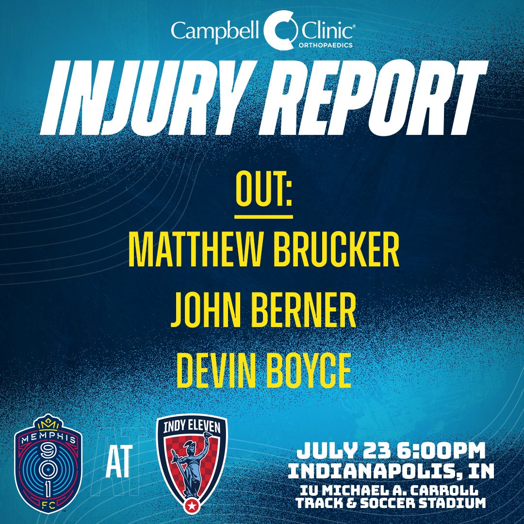 Memphis901FC's tweet photo. Your @CampbellClinic Injury Report for tonight's match.

#INDvsMEM // #DefendMemphis https://t.co/0Qz9fRu9b9