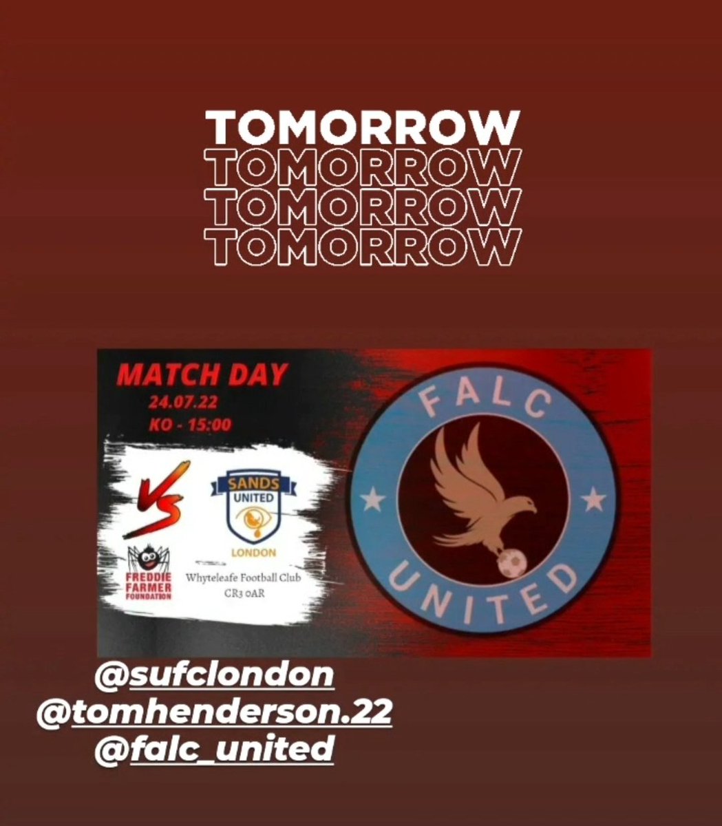 FalcUnited's tweet photo. Here we go! 

Love to get as much support raising awareness for @fffphysio and what they do, the money will go direct to helping improve equipment for the young people they help! 

KO: 3pm 
Venue: AFC Whyteleafe
🎫: free but donations are welcome! 

Raffle on site to go too! https://t.co/d4IdFfZo3b