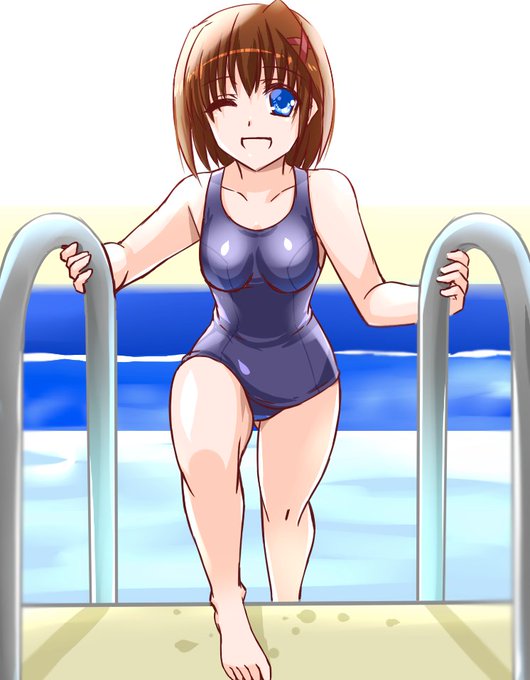 フェイトちゃんなのはちゃん描いたので
はやてちゃんもスク水になってもらいました^^ https://t.co/65KkOauyQm 