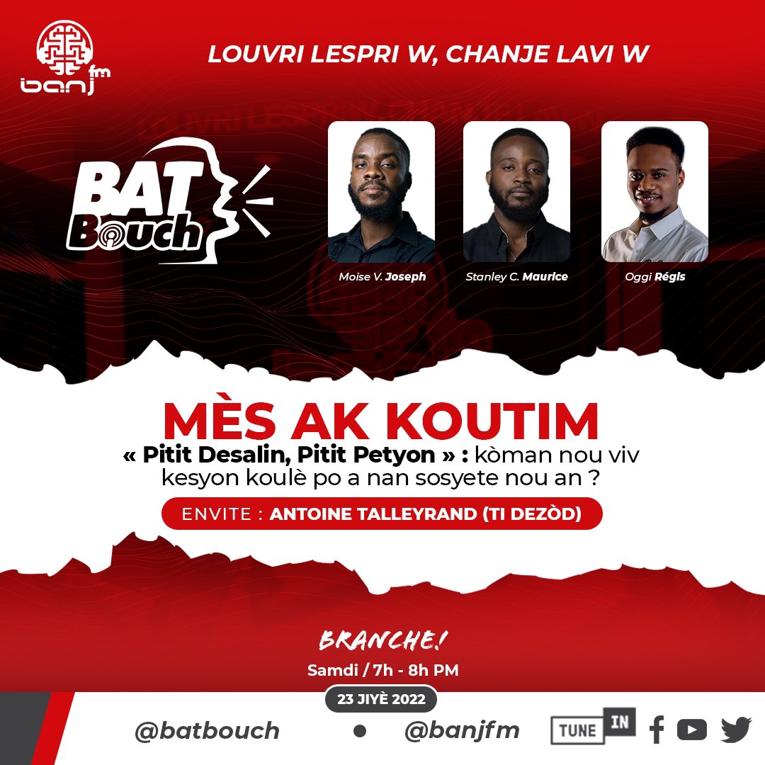 moisev_joseph's tweet photo. Talè konsa! Ou ka branche @BanjFm sou tout platfòm li yo.
#batbouch https://t.co/WY7gMCoevo