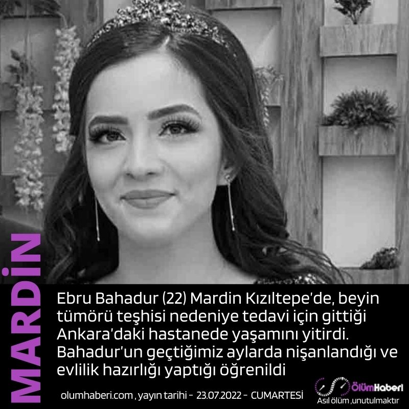 OlumHaberi's tweet photo. Ebru Bahadur (22) Mardin Kızıltepe'den beyin tümörü tedavisi için gittiği Ankara'da yaşamını yitirdi.
https://t.co/VS7sxvhodO #mardin #kiziltepe #ebrubahadur #Ankara #beyintumoru https://t.co/Q7m1DsqSGY