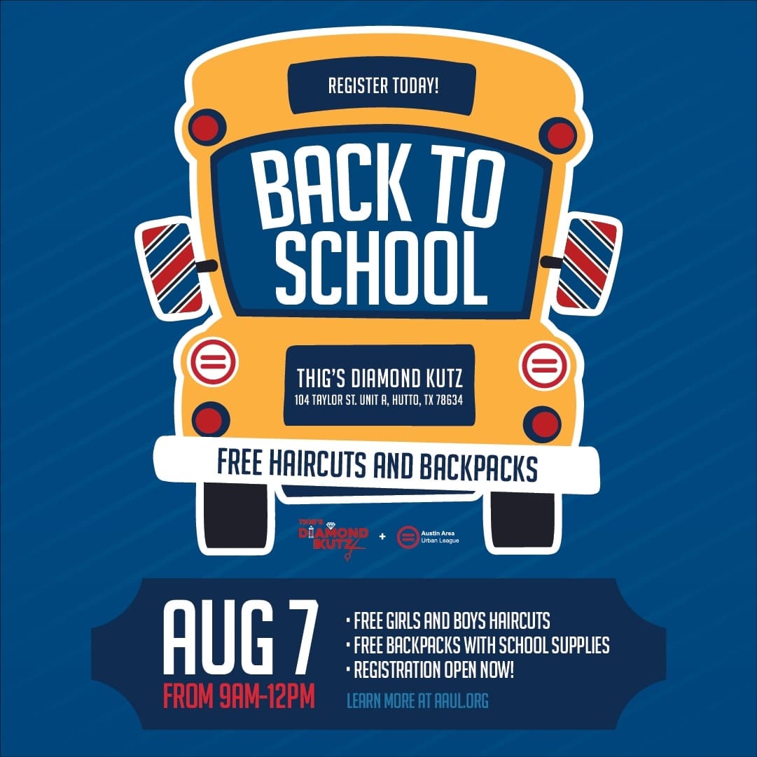 DKUTZZ's tweet photo. Thig's Diamond Kutz and Austin Urban league @atxurbanleague are hosting a free haircut and back pack event at Thig's Diamond Kutz in Hutto, TX on Sunday, August 7th from 9am to 12pm.This will be a great community event! Register today! 
 
https://t.co/rZvQ8Khnoh https://t.co/iAiOnninZh