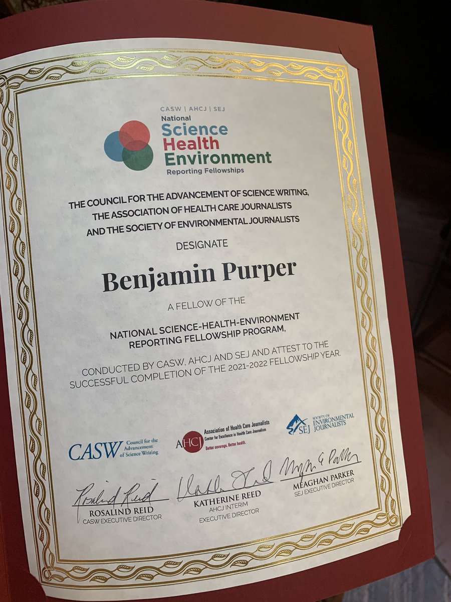 benjaminpurper's tweet photo. I graduated from the Science-Health-Environment Reporting Fellowship! This was an incredible experience and I’m stoked be a part of the inaugural Fellowship of the R(eport)ing, thanks to @sejorg @AHCJ @ScienceWriters and more for this opportunity https://t.co/VQcN4qHzd0