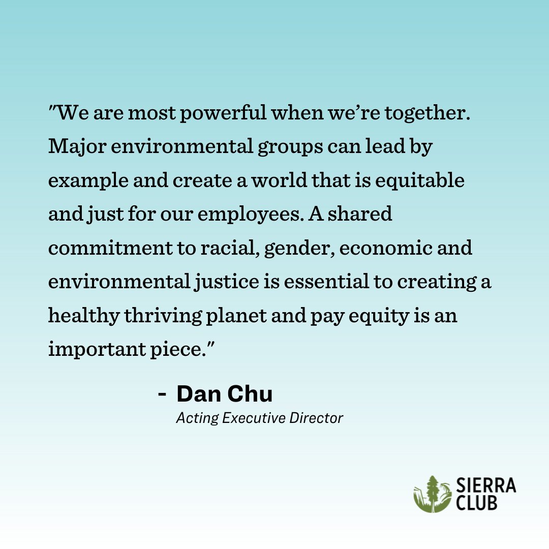 SierraClub's tweet photo. Ensuring #PayEquity for our staff is critical, that’s why we have signed on to @DiverseGreen’s #PayEquityPledge. By taking this step, we are working to eliminate pay disparities within our organization. Learn more about the pledge at https://t.co/2kF3pjkD79 https://t.co/PFWlktSrPs
