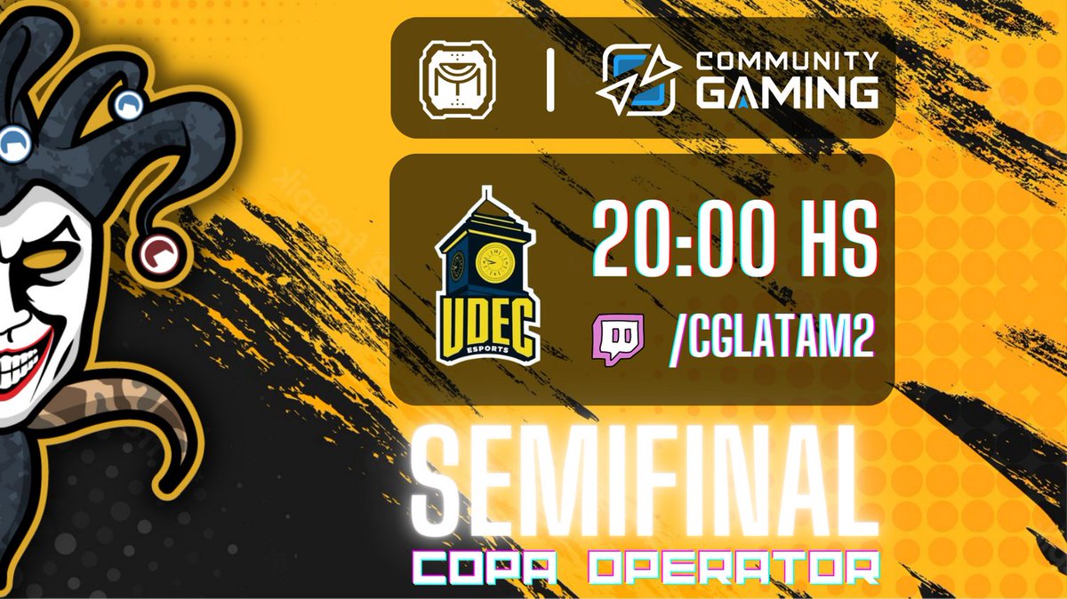 #MATCHDAY #VALORANT #LATAM

🏆 Semifinal de la #CopaOperator organizada por <a href="/CGaming_LatAm/">Community Gaming LatAm</a>

⚔️ |  #Jesters vs <a href="/udecesports/">UDEC Esports</a>
🕗 | 20hs 🇦🇷 | 19hs 🇨🇱
📺 | twitch.tv/cglatam2

Los esperamos en el chat para ir a alentar a #Jesters 💪