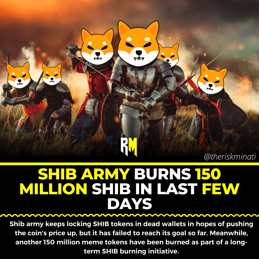 RiskMinati's tweet photo. Shib army keeps locking SHIB tokens in dead wallets in hopes of pushing the coin's price up, but it has failed to reach its goal so far. Meanwhile, another 150 million meme tokens have been burned as part of a long-term SHIB burning initiative.

#crypto #cryptonews #shib https://t.co/I42QggLNFm