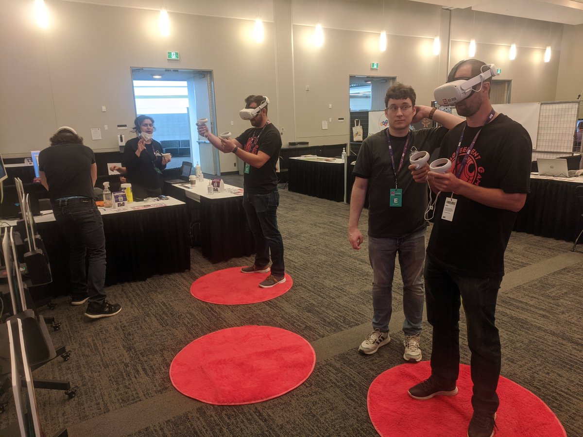 GoodAgreeGames's tweet photo. The boys are having a Muffin Fight at 
@RedIronLabs booth.

Who's gonna win our programmer or our musician?

#GDX2022 https://t.co/5NTr0hp32n