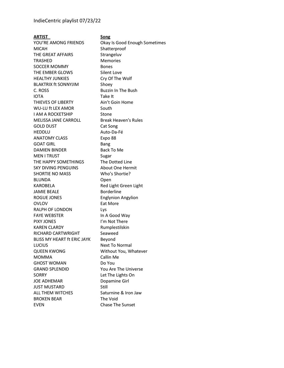 3/3 today’s playlist ft @pixyjones @richardinyrmind @BlissMyHeart ft @EricJayk @ilovelucius @QueenKwong @momma_band @ggghostwoman @grandsplendid @sorrybanduk @JoeAdhemar @justmustard @AllThemWitches @BrokenBearBand @EVENtheband #indiemusic #indieradio