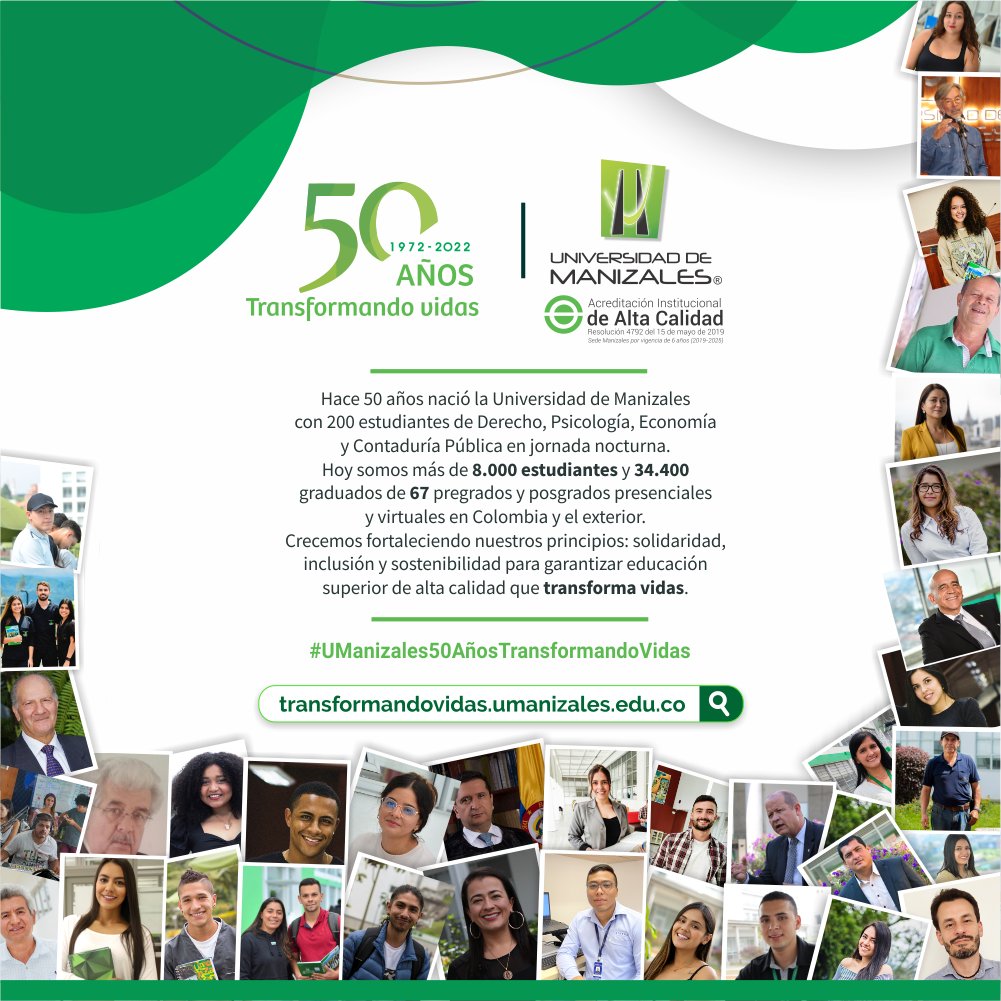 #UManizales50AñosTransformandoVidas  
El 24 de julio de 1972 iniciamos clases con 200 estudiantes en cuatro programas. 50 años después somos cerca de 8.000 estudiantes y 34.000 graduados. Agradecemos a todos por acompañarnos durante este medio siglo:  bit.ly/3ovG1uA