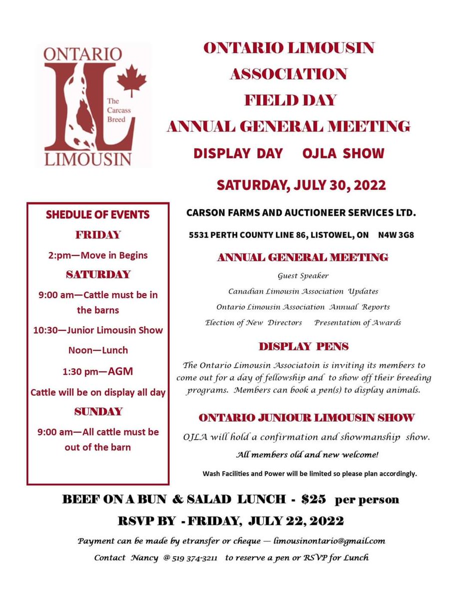 Join us next weekend for the Ontario Limousin Association AGM, Display Day and Junior Show <a href="/CDNLimousin/">Canadian Limousin</a>