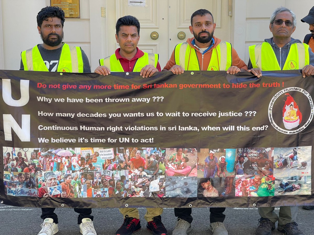 hunters_for's tweet photo. The Freedom Hunters For Tamils  have organised a protest in front Sri Lankan High Commission on 23.07.2022 in order to draw attention of the International Community about the July 1983 riots and the on going gross Human Rights Violations against Tamils in Sri Lanka. https://t.co/IXdKtbh88L