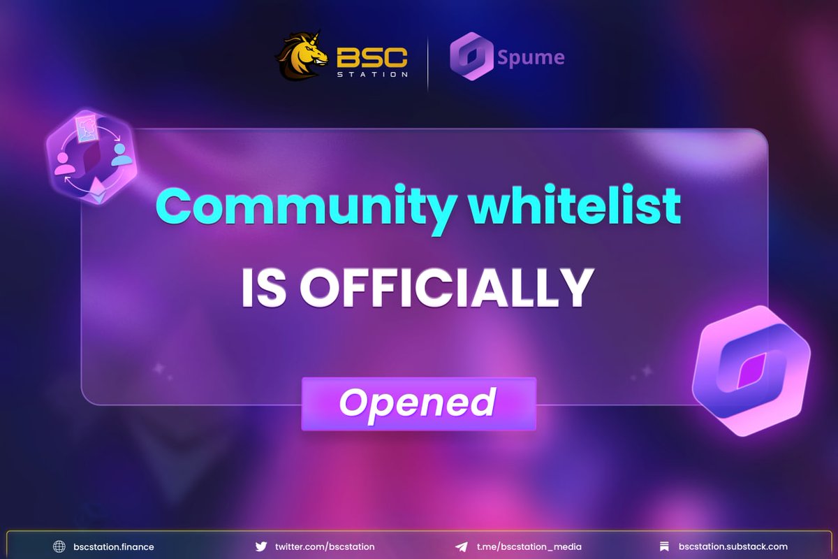 BSCS Official (@bscs_global) on Twitter photo ๐SPUME COMMUNITY WHITELIST IS OFFICIALLY OPENED
๐Schedule
โฐWhitelist registration : 3PM, July 23th - 9AM, July 28th (UTC)
โฐWhitelist announcement: 3PM, July 29th, 2022 (UTC)
๐Community whitelist: docs.google.com/forms/d/e/1FAIโฆ
โ๏ธIDO Details: bscstation.substack.com/p/newest-projeโฆ ๐SPUME COMMUNITY WHITELIST IS OFFICIALLY OPENED
๐Schedule
โฐWhitelist registration : 3PM, July 23th - 9AM, July 28th (UTC)
โฐWhitelist announcement: 3PM, July 29th, 2022 (UTC)
๐Community whitelist: docs.google.com/forms/d/e/1FAIโฆ
โ๏ธIDO Details: bscstation.substack.com/p/newest-projeโฆ