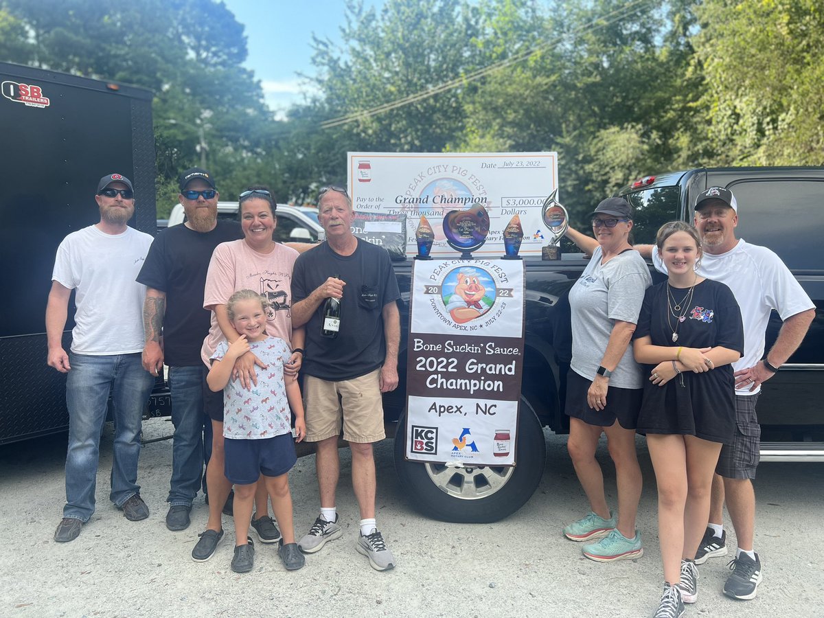 mcadooheights's tweet photo. Headed home from a hot one in Apex where we managed a 2nd #Compart Rib, 1st place Pork and a 2nd place Brisket!!

 Grand Champions of the Bone Suckin Sauce Peak City Pig Fest!!!

Huge congrats to Smoke Central on Reserve!!

#bonesuckinsauce
#sizzle https://t.co/7DGxUNU1ZL
