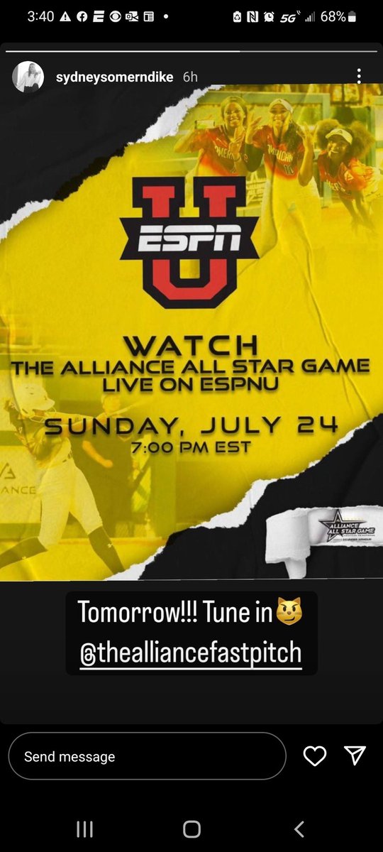 VPSoftball's tweet photo. Watch Villa Park's @sydsomerndike and Canyon's @magee_kylee tomorrow night in the Alliance All-American game on ESPNU live from Indiana. @VPHSathletics @ocvarsityguy @OrangeUnifiedCA @SoftballCanyon @latsondheimer @ocvarsity https://t.co/Sl2VyTyEwy