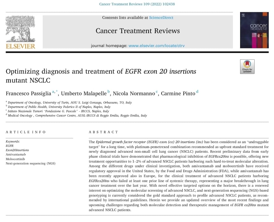 PasqualePisapia's tweet photo. Optimizing diagnosis and treatment of #EGFR #exon20insertions mutant #NSCLC.https://t.co/xv9Bgj8qA4 @UmbertoMalapel1 @NicolaNormanno @OncoAlert @isliquidbiopsy @4oncommunity @ABiomarkers https://t.co/bd9OBg2jeB