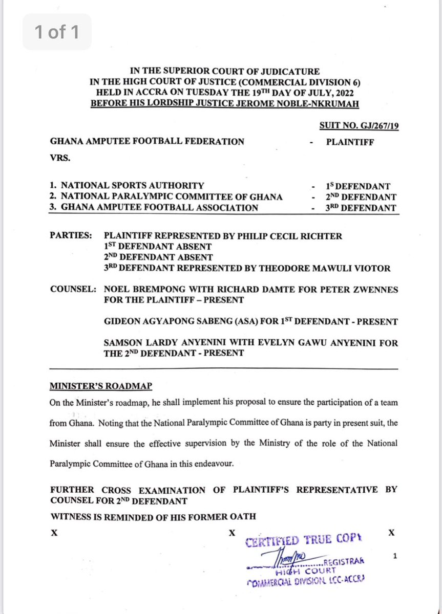 THE COURT HAS ORDERED AND APPROVED THE MINISTRY OF YOUTH AND SPORTS' ROADMAP FOR AMPUTEE FOOTBALL.