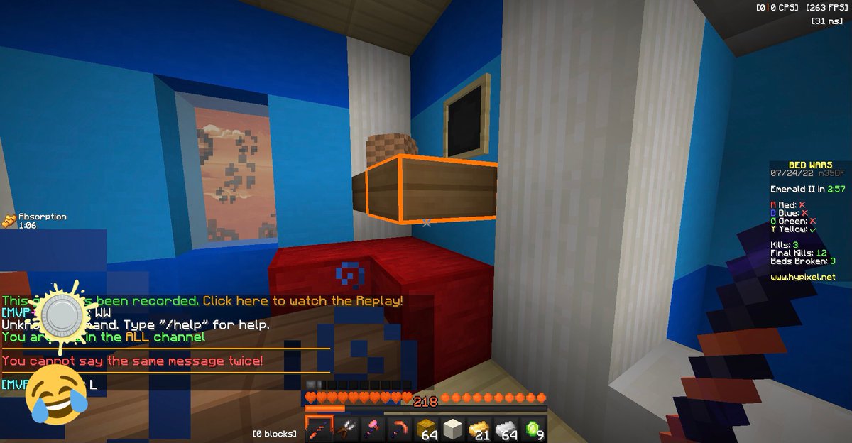 okseuI's tweet photo. just got a perfect game in bedwars 4s with 3 beds and 12 finals, didn’t even realize i was on track to do it until i wiped the floor with 2 teams LOL honourable mention to my party 🫰❤️🫂 #bedwar #bestplayerever #notasweat https://t.co/lVOaoYvyC0