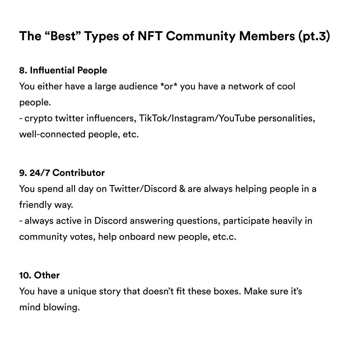frankdegods's tweet photo. The @DuppiesNFT Scholarship application will not be a charity.

The goal is to create the most valuable &amp; desirable NFT community on any blockchain.

Attached below, I've shared a list of what we think
"MVP Community Members" are.

Are we missing anything? Please give feedback. https://t.co/1rCs16NXGV