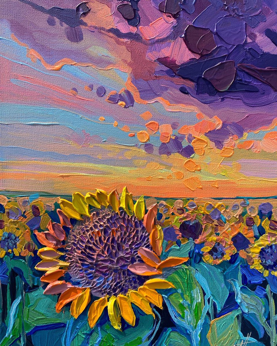 acrylic on canvas 30*40 cm 'petals' #sunflowers #sky #clouds #flowers #artfollowers #acrylicsunflowers