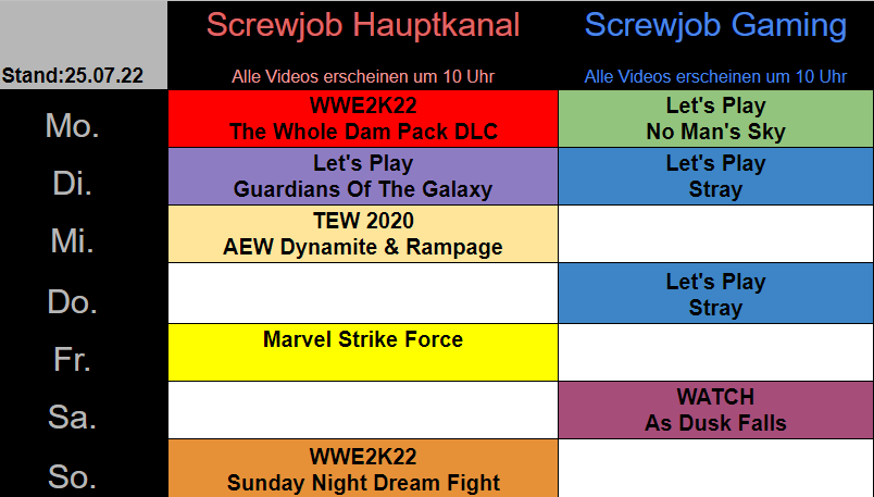 YT_Screwjob's tweet photo. Das ist schon ein bisschen crazy. So viele Videos habe ich in einer Woche noch nie rausgehauen ^^ 9 Videos mit einer Gesamtlaufzeit von rund 12,5 Stunden.
#WWE2K22 #NoMansSky
#GuardiansOfTheGalaxy #Stray
#TEW2020 #AEWDynamite #AEWRampage
#MSF #AsDuskFalls #SNDF
#YouTube https://t.co/CB2qEa7Fcq
