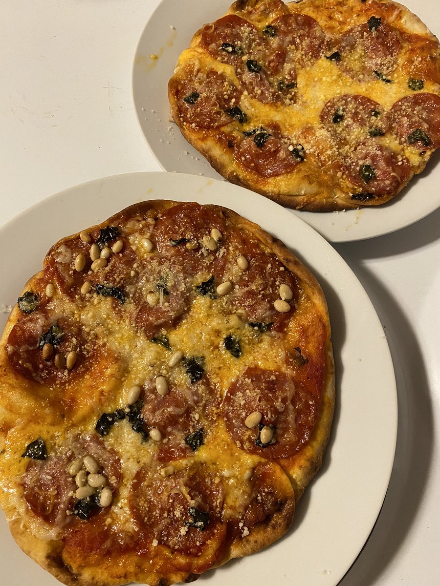 jjpallister's tweet photo. A pair of pepperoni pita pizzas, perhaps pine nuts? Please!! #dontforgettoeat https://t.co/yP1WgBLGQY