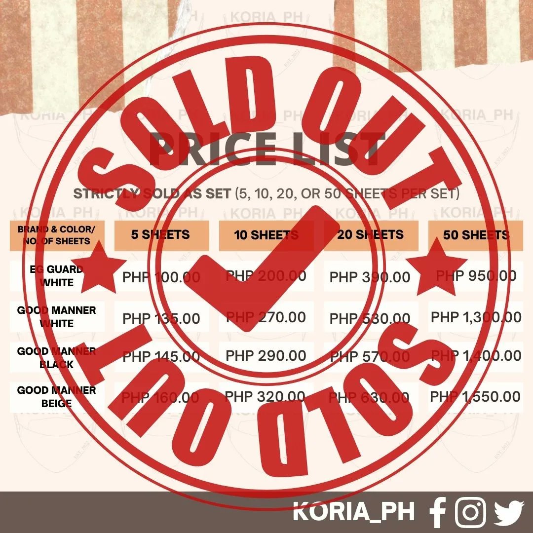 koria_ph's tweet photo. 5 months ago, KORIA_PH was launched. And as of today, our 400 pcs. limited kf94 masks are now SOLD OUT!!! 😭✨

Thank you for purchasing &amp; for the never ending support 💖

Please stay tuned for future announcements regarding our next batches
---
#kf94mask #ph #egguard #goodmanner https://t.co/93FuLXHlcs