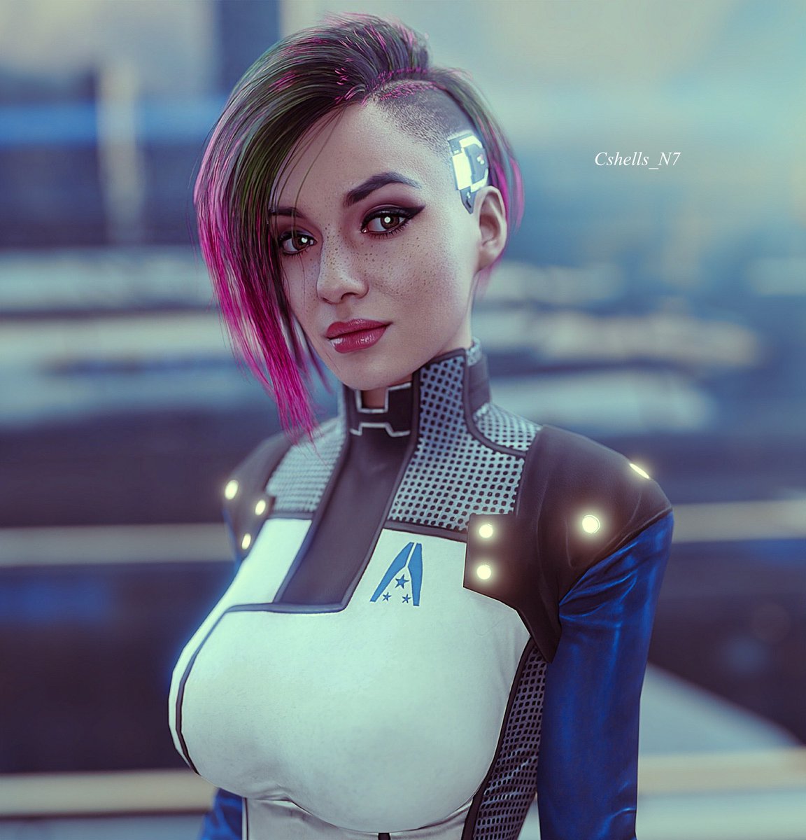 WildCardHoney's tweet image. Judy crossover in Mass Effect 😊 #masseffect #Cyberpunk2077 #Blender3d #3drender #3dart #digitalart