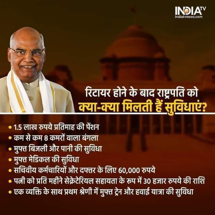 #महामहिम को इन सब की जरूरत है लेकिन देश के सैनिकों को,शिक्षकों व कर्मचारियों को #रिटायर होने के बाद न पेंशन की न अन्य किसी सुविधा की जरूरत है,लेकिन माननीय लोगो पेंशन भी और अन्य सुविधाओ की बेहद जरूरत है।
 वाह रे #लोकतंत्र -लोकतंत्र के #कर्णधारो 
 <a href="/DrSahadevSingh1/">Dr Sahadev Singh Chauhan</a> <a href="/vijaykbandhu/">Vijay Kumar Bandhu</a>