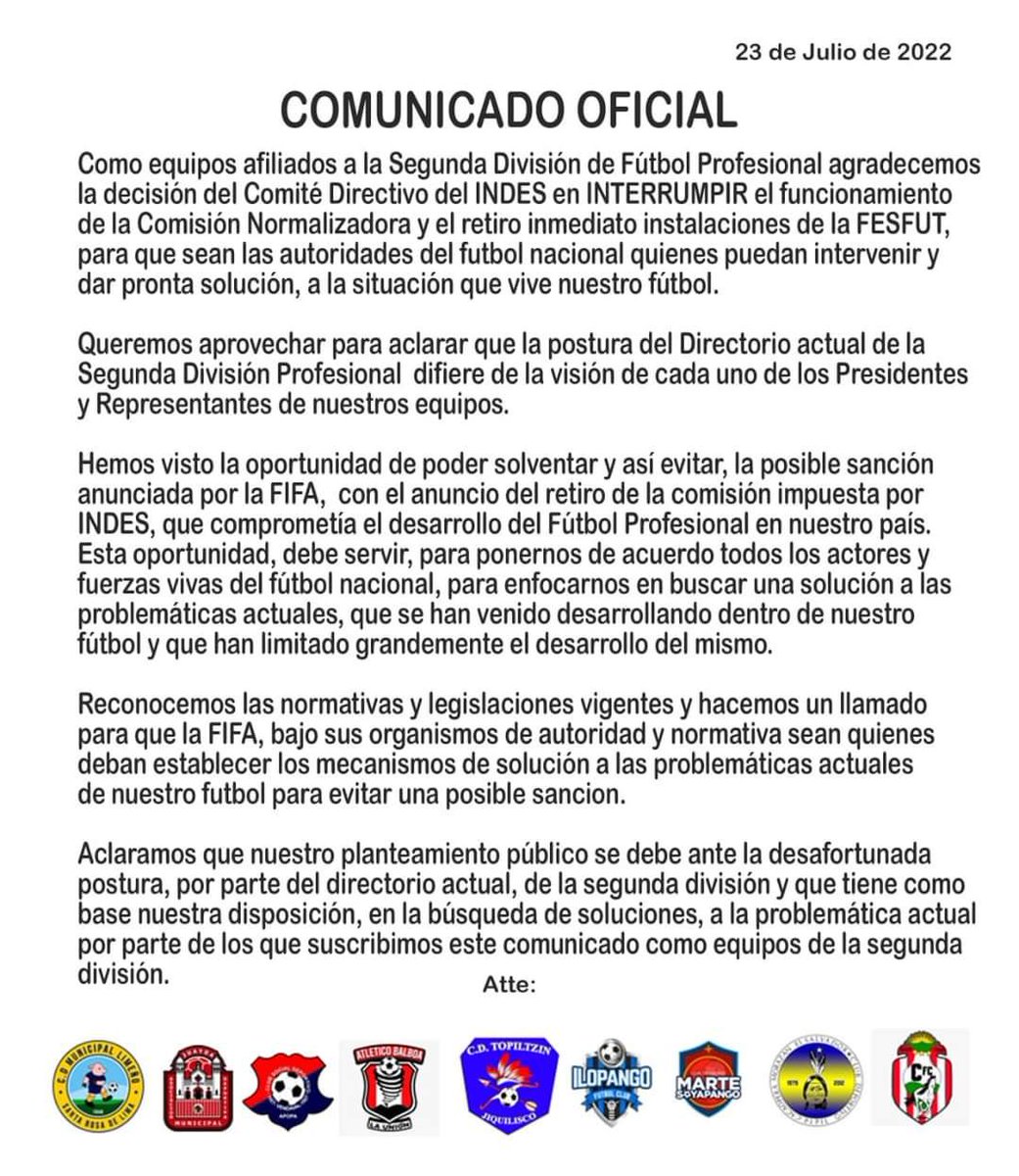 IMPORTANTE 🚨Con relación al comunicado de este día vertido en nombre de la Segunda División, queremos aclarar que dicha declaración no representa nuestra postura ante la situación actual que atraviesa nuestro fútbol.

C.D. Municipal Limeño