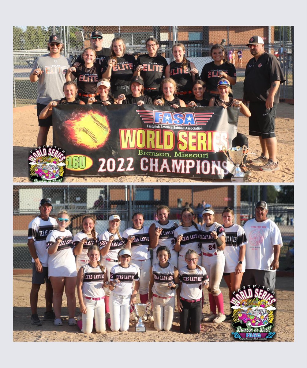 🏆🥎Shout out to 16U 🥇Champions Tulsa Elite 23/24 Miller and 🥈Finalists Texas Lady Aces Smith at the 2022 FASA World Series in Branson MO!! Way to shine!⭐️✨💫