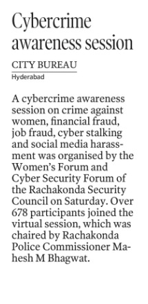 MalkajgiriCop's tweet photo. #CyberCrimes awareness session especially on #CrimeAgainstWomen,#FinancialFrauds,#JobFrauds,#GiftFrauds,#SocialMediaHarrasment,#CyberStalking,etc. organized by @RKSC_Rachakonda #WomensForum &amp; #CyberSecurityForum. #CP_Rachakonda has chaired the session
@TelanganaDGP @TelanganaCOPs https://t.co/mA5IvpTVNR