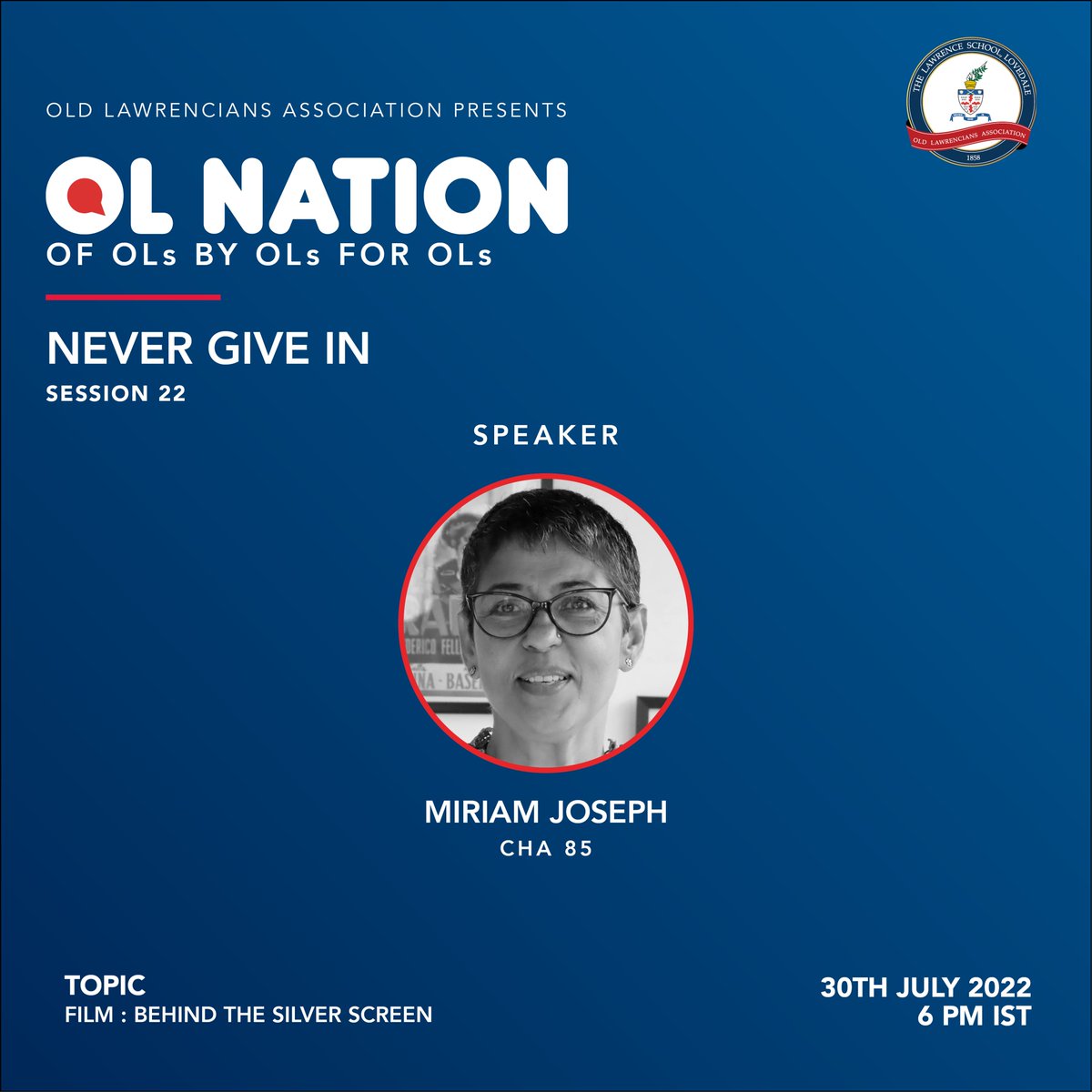 olalovedale's tweet photo. @LSLovedale Filmmakers take you Behind the Silver Screen! Miriam Joseph CHA 85, Karan Bali SUM 86 &amp; Vikas Sivaraman VIN 79 share their insights, stories &amp; more - OL Nation 22 – Sat 30th July at 6pm IST. 
https://t.co/YKFCwJcc1E
https://t.co/QC69p0eCDz
#olalovedale https://t.co/FIrYcMVIvx