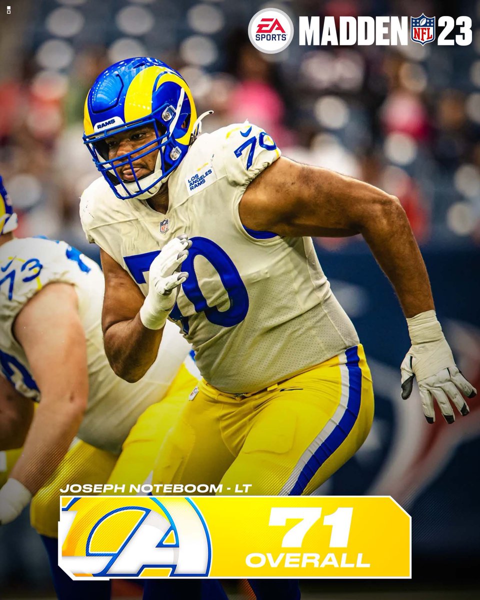 RambLAng Man (@ramblangman) on Twitter photo The Los Angeles Rams <a href="/EAMaddenNFL/">Madden NFL 26</a> Offensive Line Ratings!
<a href="/robhavenstein78/">Rob</a> 85 Overall
@dedwards 75 Overall
Brian Allen 71 Overall
<a href="/jnoteboom70/">Joseph Noteboom</a> 71 Overall
Part 1/3 The Los Angeles Rams <a href="/EAMaddenNFL/">Madden NFL 26</a> Offensive Line Ratings!
<a href="/robhavenstein78/">Rob</a> 85 Overall
@dedwards 75 Overall
Brian Allen 71 Overall
<a href="/jnoteboom70/">Joseph Noteboom</a> 71 Overall
Part 1/3