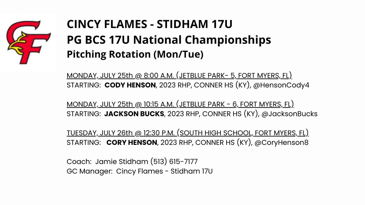 Revised pitching rotation for Mon/Tue...