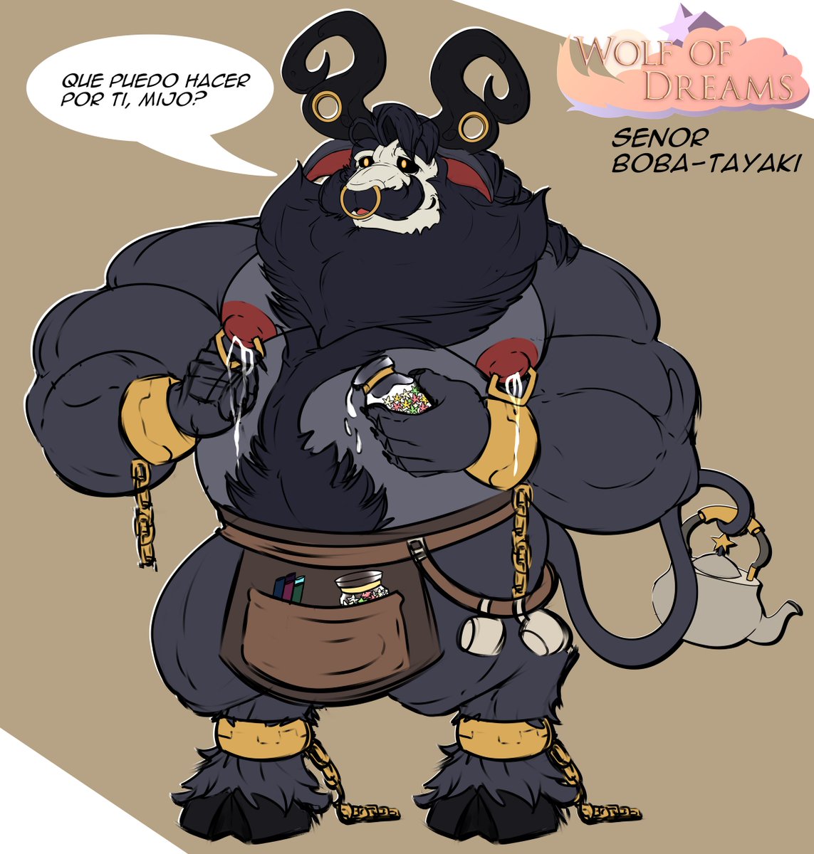 "¿Qué puedo hacer por ti, Mijo?"

His name is Senor Boba-Tayaki! ❤️ 
He specializes in making Boba, Tayaki, and naps! 🎶

He's a new Dreamling joining the WOD Story!