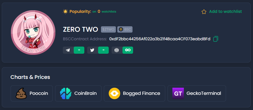 ZeroTwoToken's tweet photo. Got listed on COINSNIPER🥳
UPVOTE AND LETS GET TRENDING💪

📌https://t.co/f9bKcQK8Rh

#ZeroTwo #ZEROTWO 
$ZTWO #binance #Trending https://t.co/iVXxNOXSAr