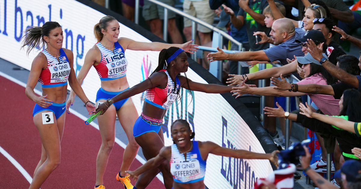 U.S. women shock Jamaican superstars to win 4x100m relay reut.rs/3PJ2bpa