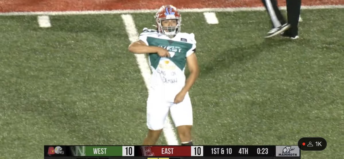 Manny Aguilar honoring the late Damian Mendez with his undershirt in tonight’s Shrine Bowl Game. Aguilar and Mendez both graduated from Dodge City High School in May. Mendez passed away earlier this month. #WinTheDay 🙏🏽 <a href="/Aguilar_E7/">Emanuel Aguilar</a>