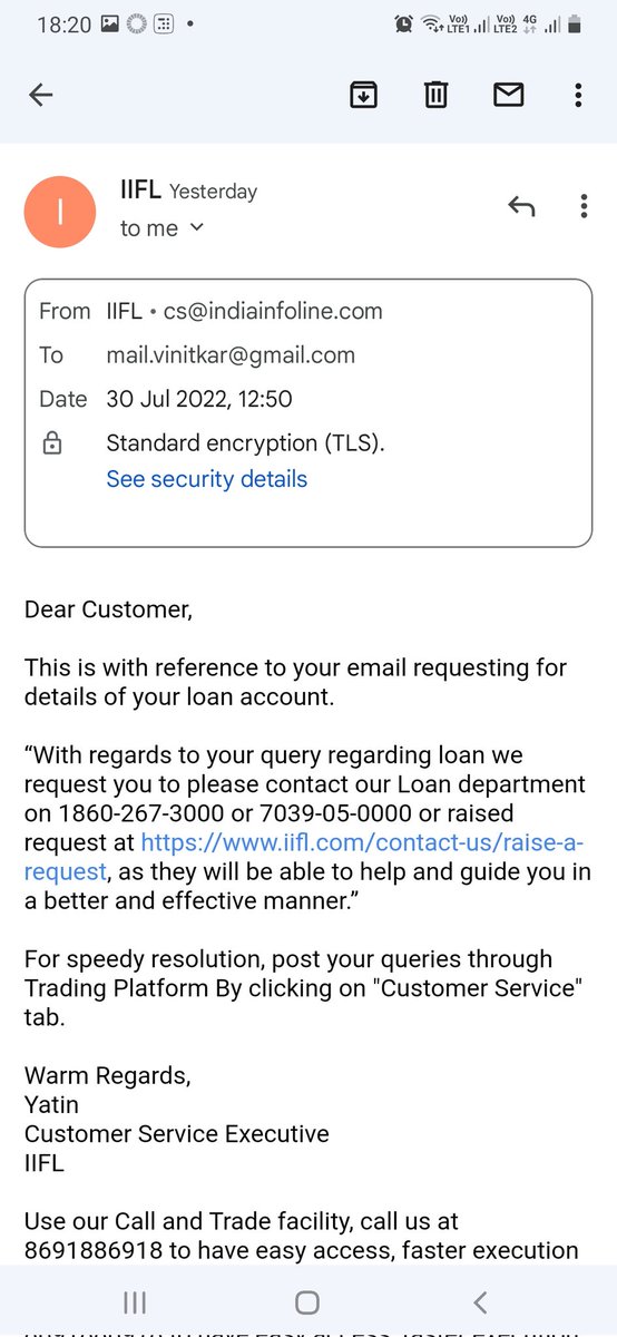 Vinitkar1's tweet photo. @IIFL_Finance As you suggested,  I did same I drop mail to cs@indiainfoline.com,  but they asked me to raise request although they should know if acount closed then how customer raise request. 
@IIFL_Finance @IIFLHomeLoan https://t.co/3UOiRLbQue