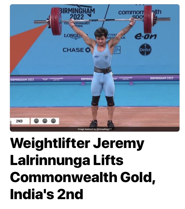 Sabby Sabharwal (@sabby2707) on Twitter photo 2022-07-31 13:25:22 Indian weightlifter Jeremy Lalrinnunga created history by winning a gold medal with a record-breaking combined lift of 300 kg in men's 67 kg category at the ongoing Commonwealth Games. 🎉🎉🇮🇳🇮🇳 #CommonwealthGames2022 #India4CWG2022 #India #weightlifting 💪💪 Indian weightlifter Jeremy Lalrinnunga created history by winning a gold medal with a record-breaking combined lift of 300 kg in men's 67 kg category at the ongoing Commonwealth Games. 🎉🎉🇮🇳🇮🇳 #CommonwealthGames2022 #India4CWG2022 #India #weightlifting 💪💪