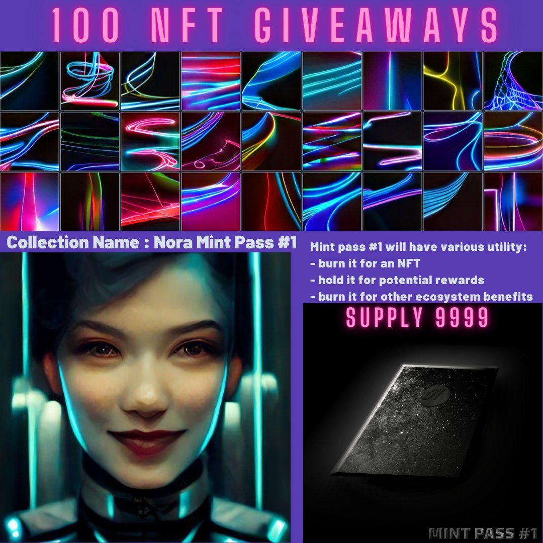 📢New Partner <a href="/icpNora/">Nora</a>  🎉
👉100 Nora Mint Pass #1 NFT 
✅ Follow <a href="/AirDropZa/">AIRDROP NFT- Early Supporter</a>  &amp; <a href="/icpNora/">Nora</a>
✅Tag 3 friends Like❤️ &amp; RT
📣For detailed information 
📣Total Supply : 9999
➡️icpnora.ai
⏳End in 48h
Fill This Form: forms.gle/NXq88GA93Lc1Rh…
#ICP #NFTGiveaways #NFTCommunity