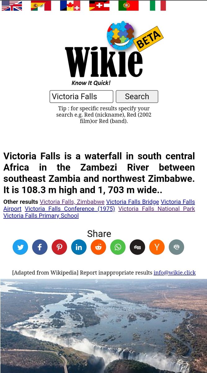 WikieDotClick's tweet image. Wikie: Victoria Falls - English wikie.click/en/?topic=Vict… #VisitZimbabwe #KnowItQuick #WikieDotClick 
#ZimBho @LameckTarupuwa @ImageZimbabwe @victoriafalls @VictoriaFallsZW @realVicfalls   @tourismzimbabwe @avrilchimedza @zirebwas
