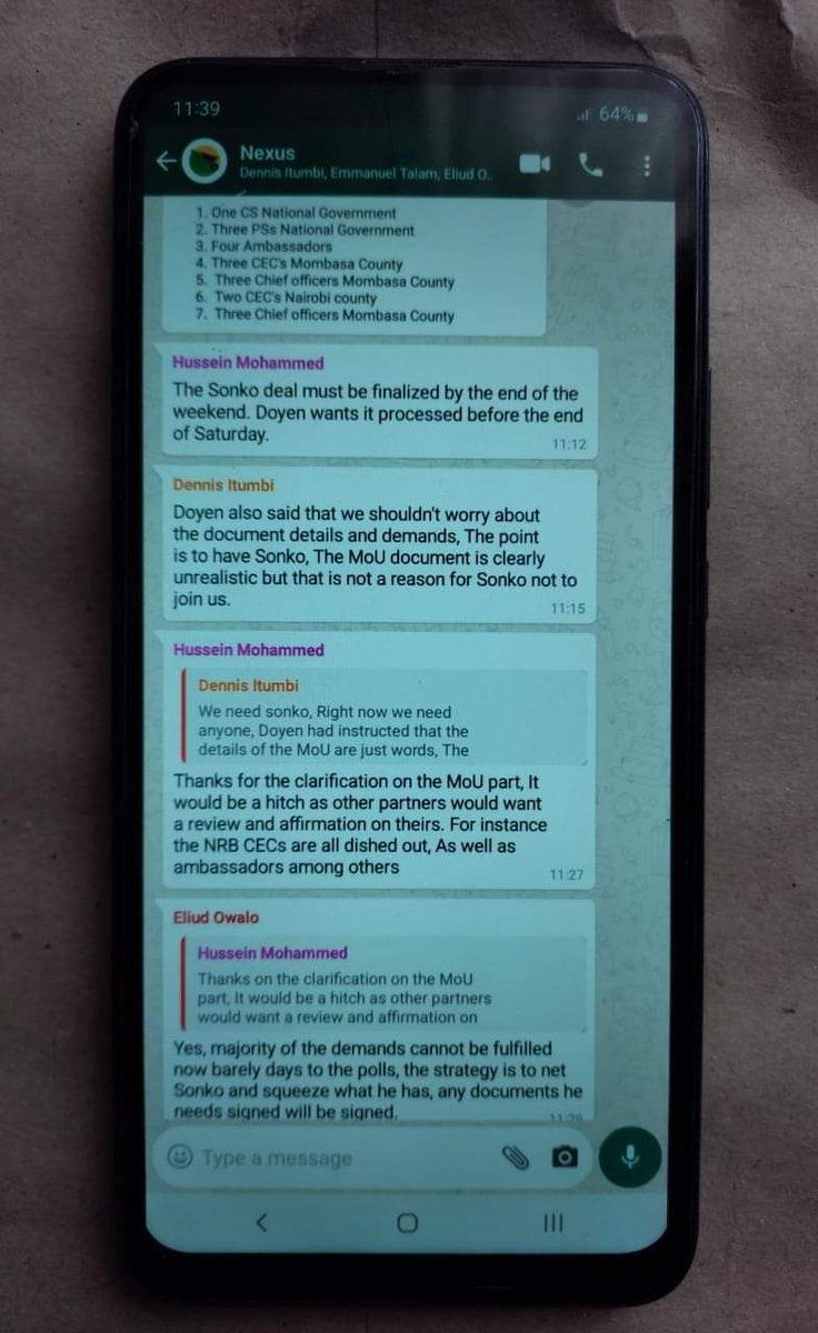MikeSonko's tweet image. IGNORE FAKE WHATSAPP CIRCULATING

My attention has been drawn to a purported WhatsApp group discussion following my defection from Azimio Coalition to support H.E @WilliamsRuto the 5th. This is the work of desparate Azimio campaign team and I wish to..instagram.com/p/Cgq-qvXIy5G/…