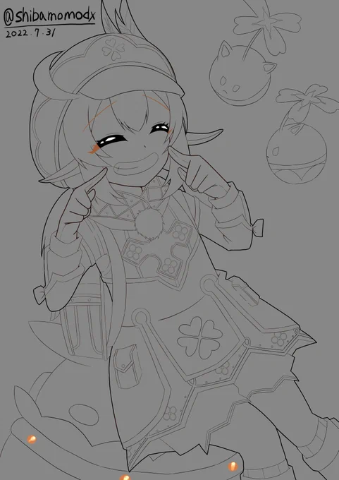 原神 逃げ回る太陽 クレーイラストコンテスト用に描いた。「ほら、笑って笑って!」#原神#クレー 