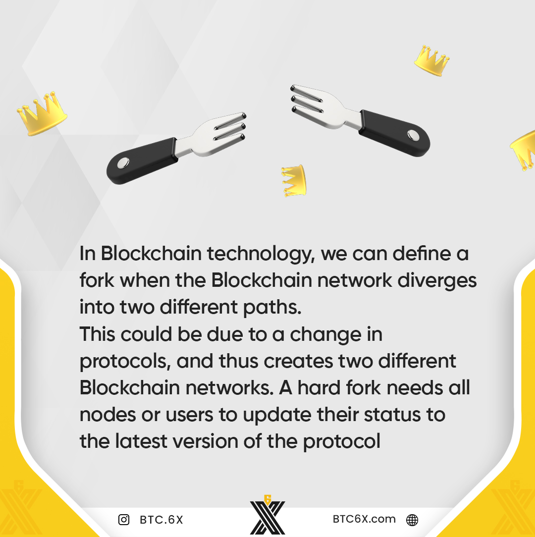 PurcowExchange's tweet photo. WHAT IS A HARD FORK?
In #blockchaintechnology , we can define a fork when the #Blockchainnetwork diverges into two different paths. This could be due to a change in protocols, and thus creates two different Blockchain networks. A hard fork needs all nodes https://t.co/DaR0D2QxPQ