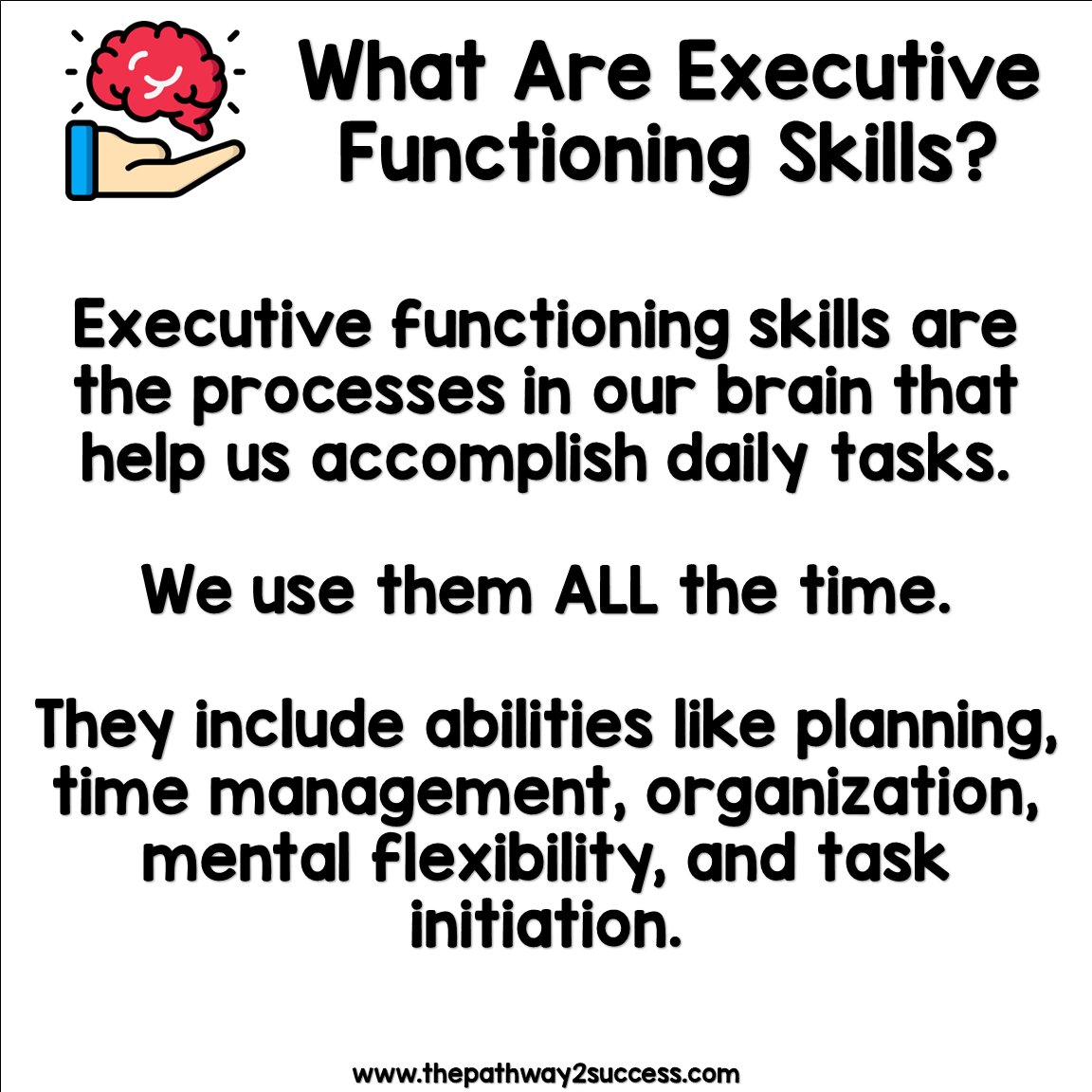 Pathwy2Success's tweet image. Executive functioning skills matter in the classroom. These are skills students use every day. They&apos;re worth learning about and supporting. #executivefunctioning #executivefunctioningskills