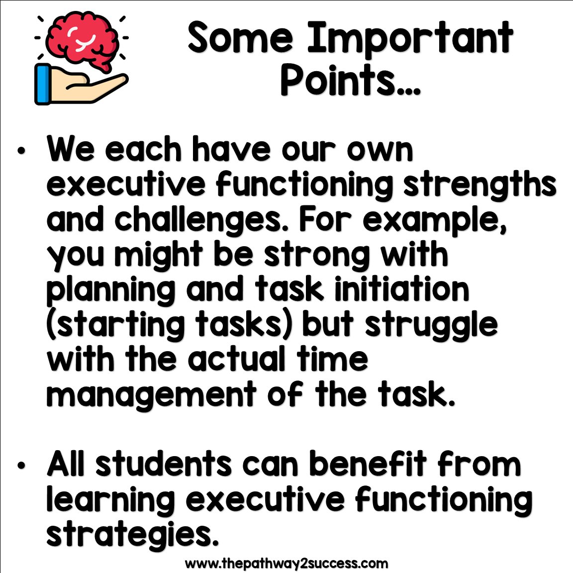 Pathwy2Success's tweet image. Executive functioning skills matter in the classroom. These are skills students use every day. They&apos;re worth learning about and supporting. #executivefunctioning #executivefunctioningskills